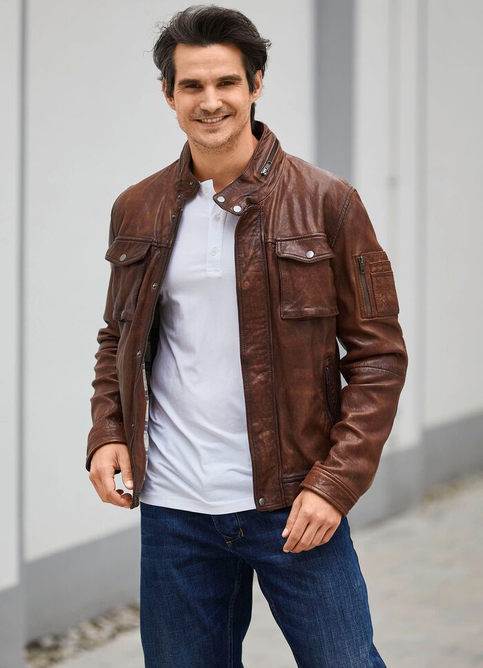 Lederkurzjacke mit Stehkragen 