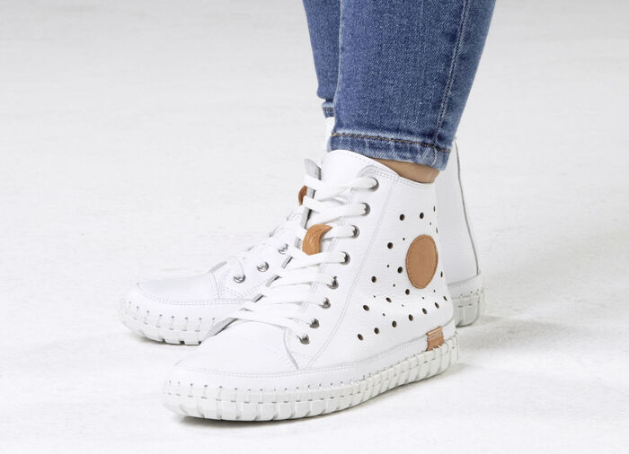 Gemini Schnür-Bootie mit luftiger Perforation und Lederapplikation WEISS