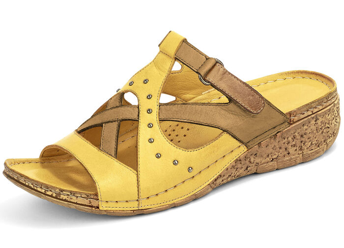 Gemini Pantolette mit Nietenzier GELB-COGNAC