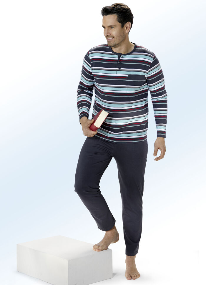 Zweierpack Pyjamas mit Knopfleiste und garngefärbtem Ringeldessin 