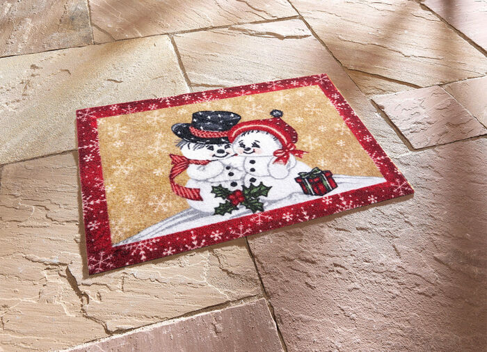 Fussmatte mit Schneemann-Motiv ROT-BEIGE