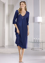 Nachthemd, wadenlang mit floraler Stickereispitze MARINE