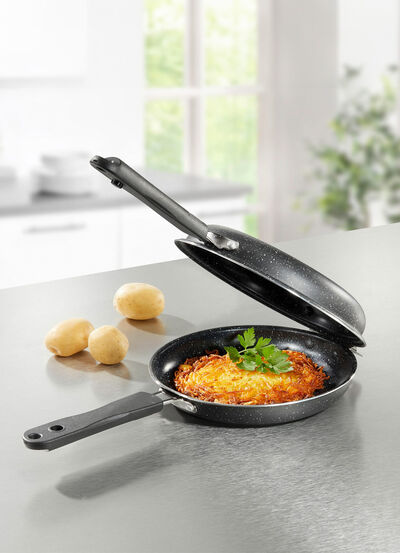 Doppelpfanne mit Antihaftbeschichtung – perfekt für Rösti, Pfannkuchen und Omelett 