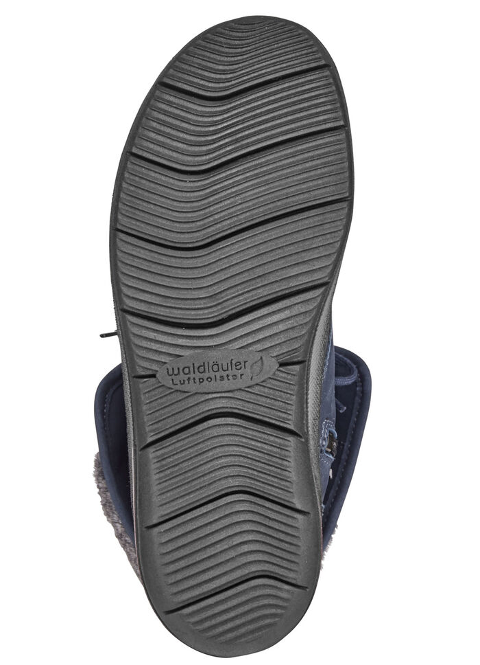 Waldläufer Schnür-Stiefelette mit kuscheligem Webpelzkragen JEANSBLAU