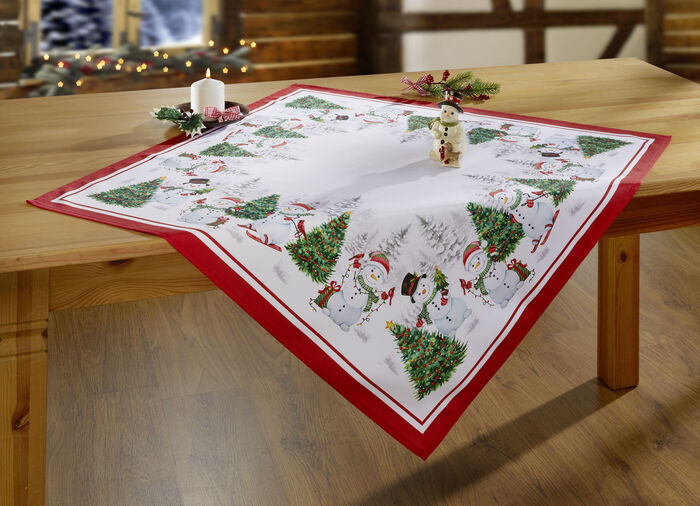 Tischdecke mit Schneemann-Druckmotiven BUNT