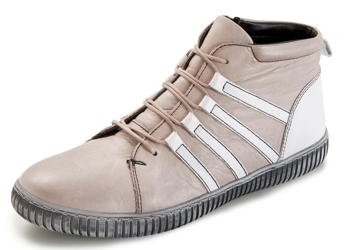 Gemini Schn&uuml;r-Booties aus hochwertigem Leder KIESEL-WEISS