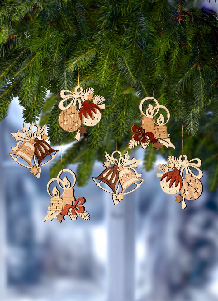 Baumbehang aus Holz, 6er-Set 