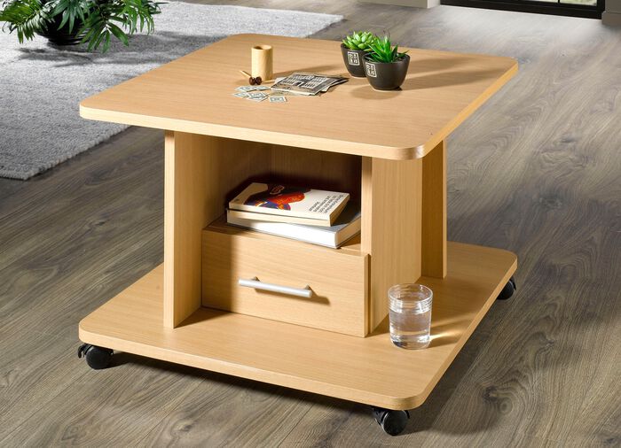 Moderner Couchtisch auf Rollen BUCHE