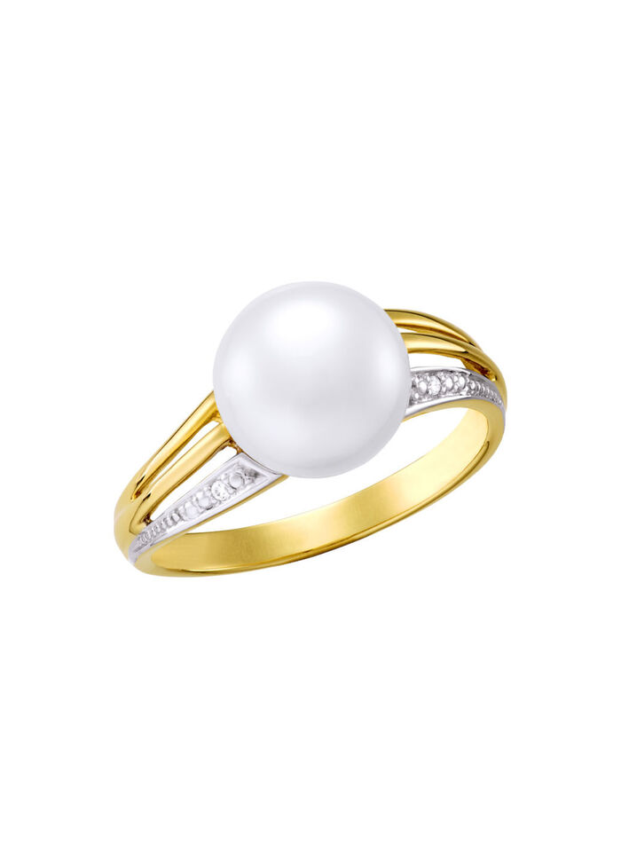Zauberhafter Damenring mit Diamanten und Süsswasser-Zuchtperle