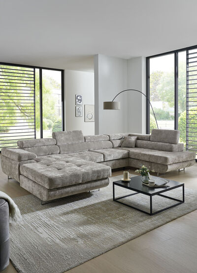 Wohnlandschaft mit Bettfunktion und Bettkasten 