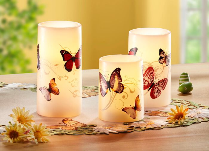 LED-Echtwachskerze, 3er-Set 