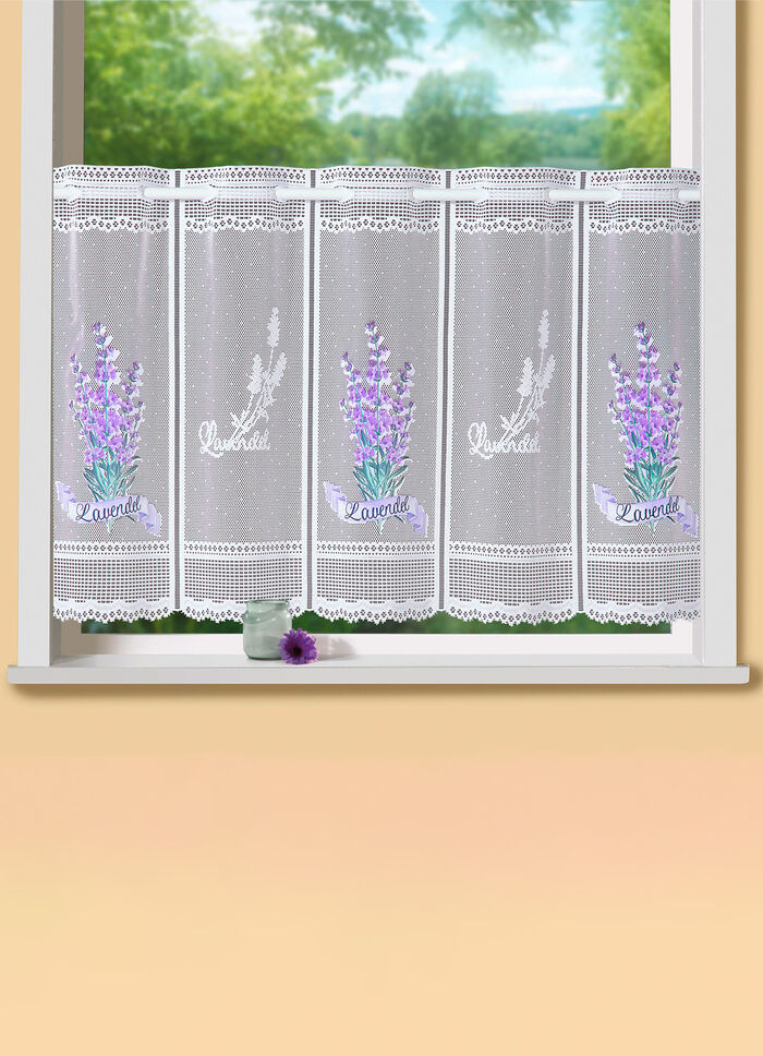 Kurzstore mit Stangendurchzug und Lavendel-Motiv 