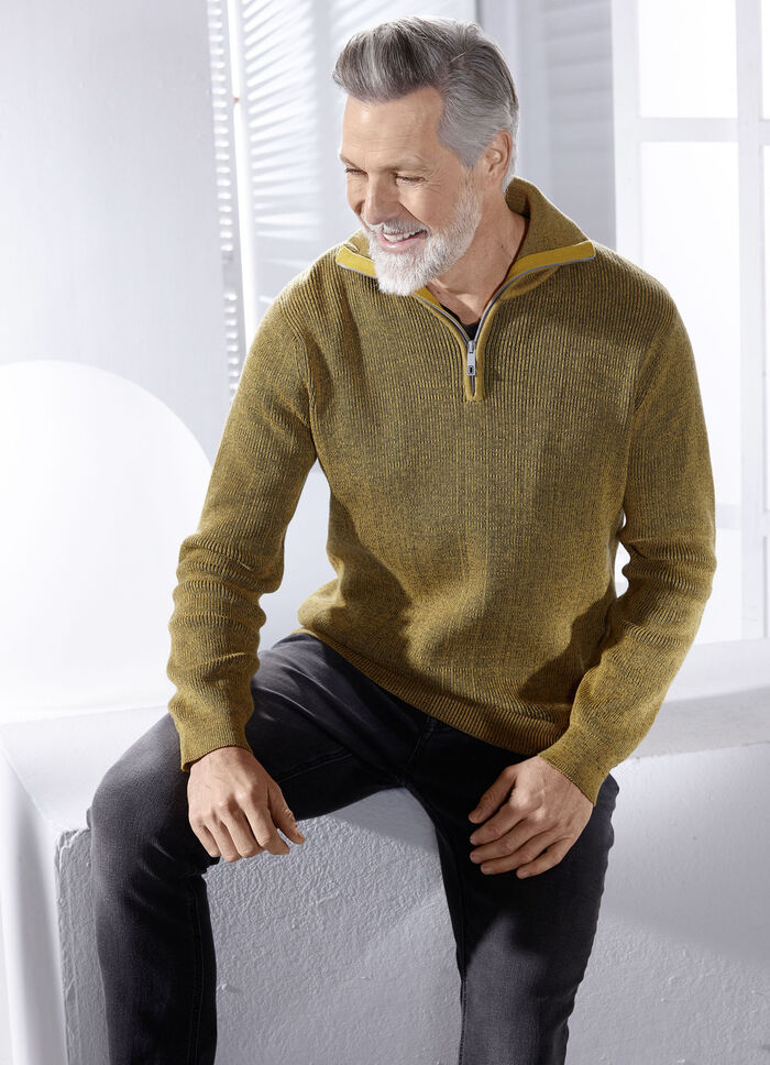 &laquo;Milano Italy&raquo;-Troyer mit kurzem Reissverschluss in 2 Farben OCKER MELIERT