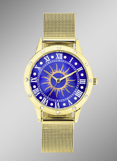 Quartz-Damenuhr Sonne mit weissen Kristallakzenten  