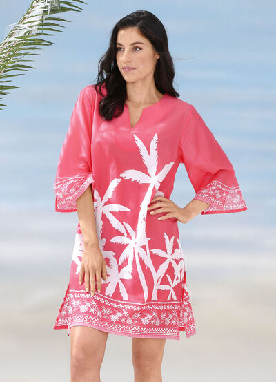 Tunika mit Palmendruck, reine Baumwolle - 