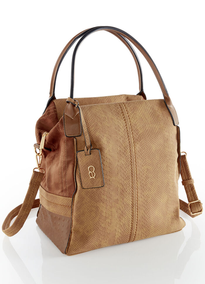 Collezione Alessandro Tasche aus teilweise reptilgepr&auml;gtem Veloursmaterial COGNAC