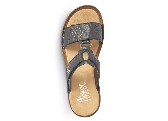 Rieker, modische Damen-Pantoletten, Weite H, mit Klettverschluss SCHWARZ