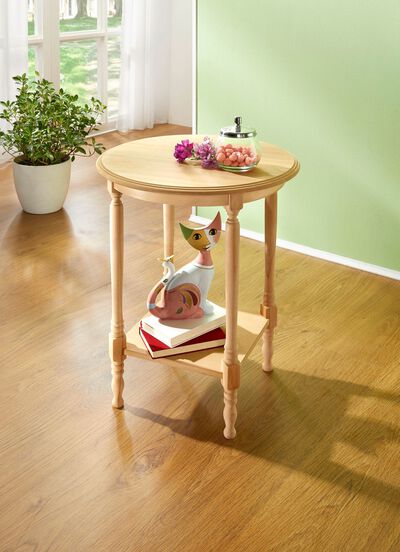 Teilmassiver Beistelltisch mit gedrechselten F&uuml;ssen 