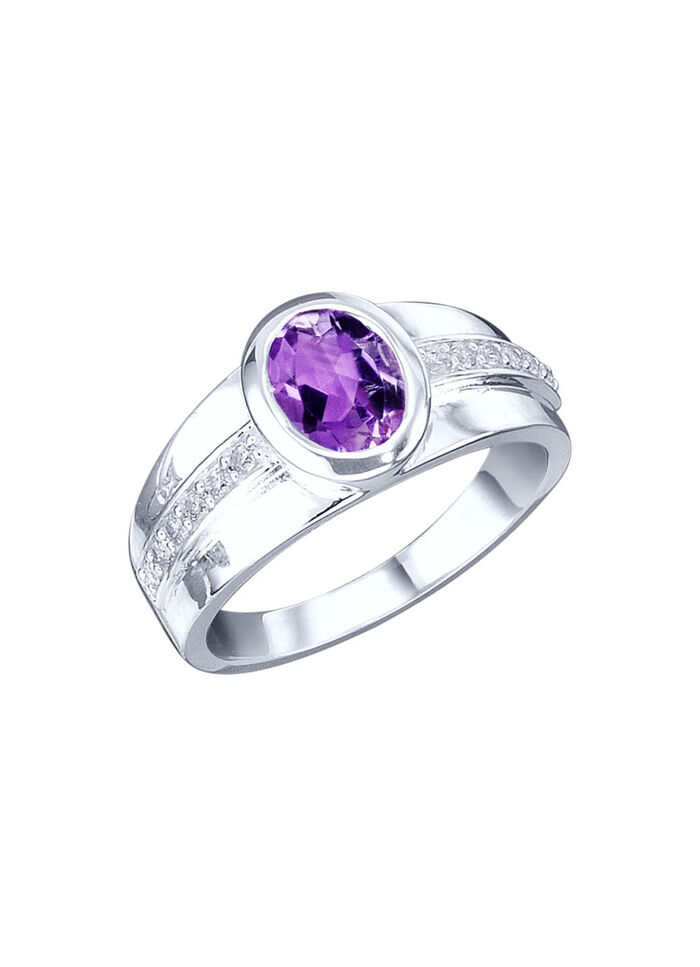 Eleganter Damenring mit echt Amethyst und synth. Zirkonia 