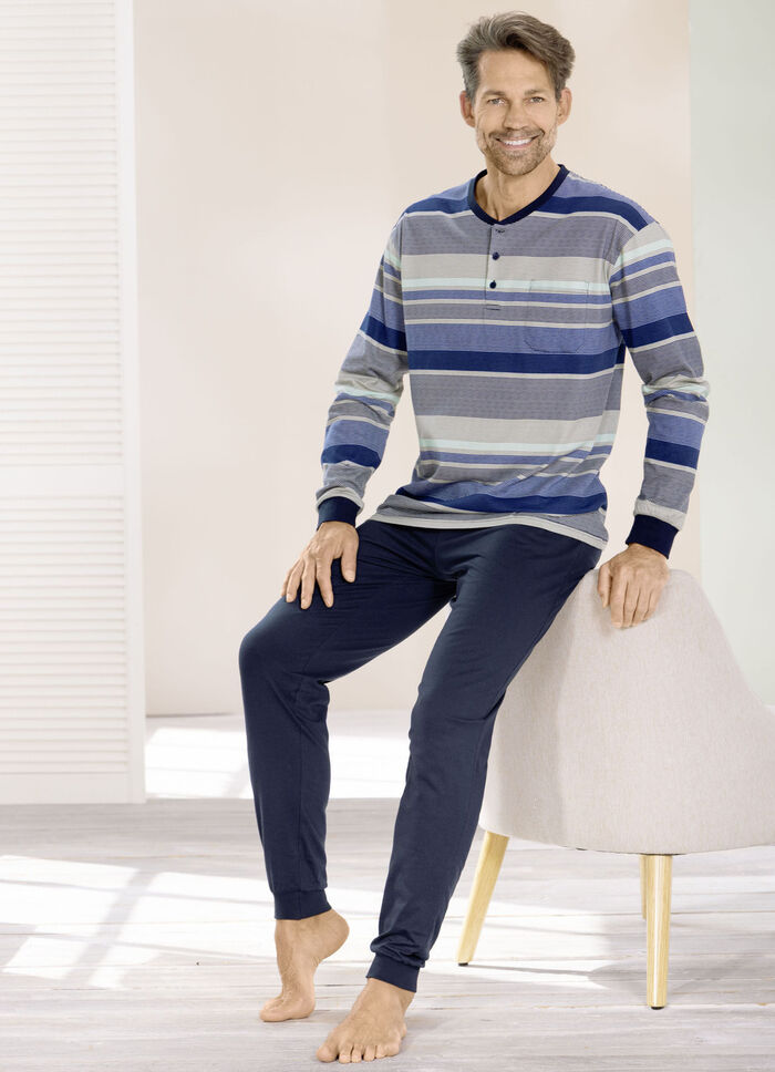 Schlafanzug mit Knopfleiste und B&uuml;ndchenabschl&uuml;ssen 