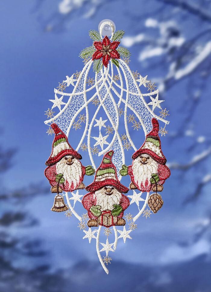 Fensterbild Wichtel aus Plauener Spitze 