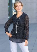 Blusenshirt mit R&uuml;schenbesatz und Bindeband am V-Ausschnitt 