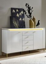 Sideboard mit LED-Beleuchtung und Softclose WEISS-GOLD