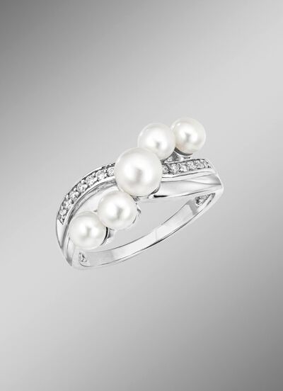 Perlenglanz und strahlende Eleganz: Damenring mit S&uuml;sswasser-Zuchtperlen 
