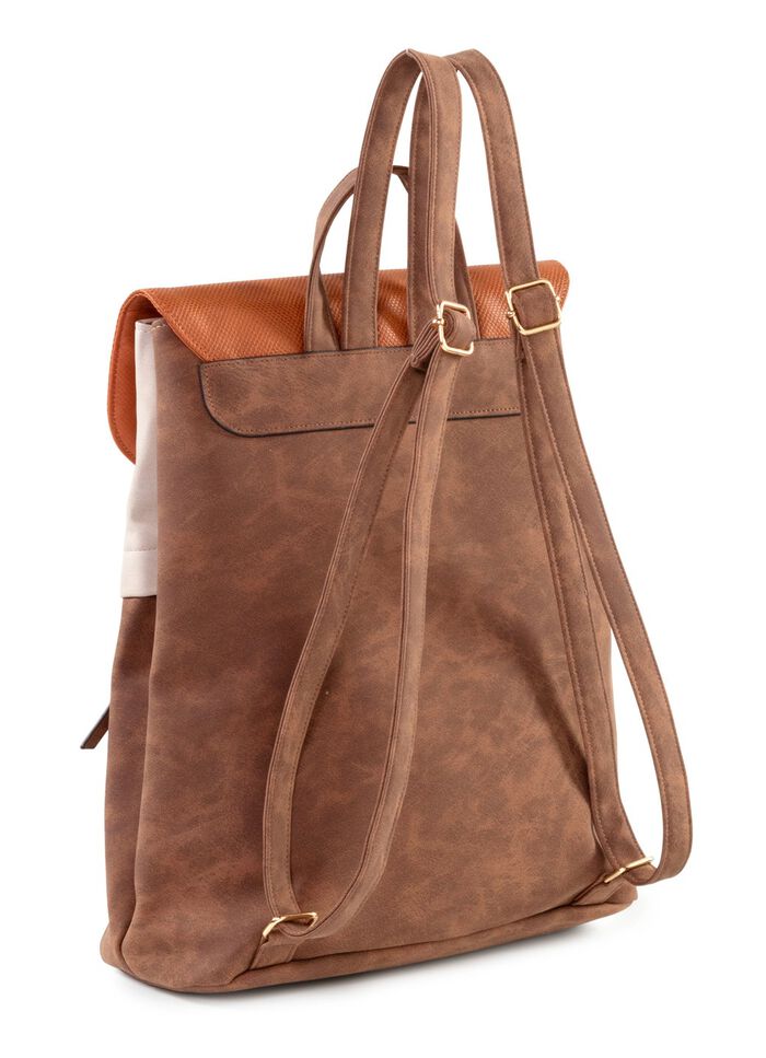 Rucksack mit &Uuml;berschlag und Drehschloss BRAUN-BEIGE