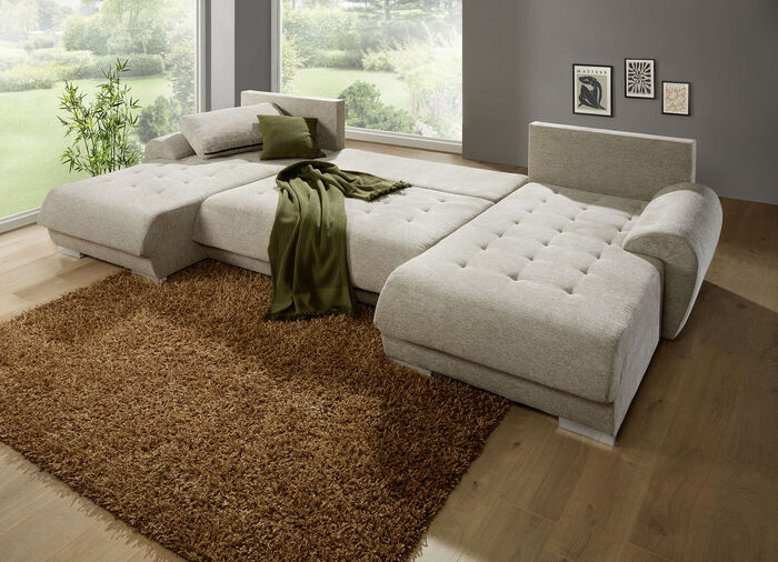 Polstermöbel mit Bettfunktion und Bettkasten BEIGE