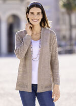 Strickjacke in feinem Netzstrick TAUPE