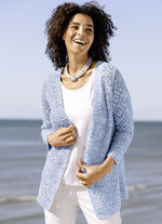 Strickjacke aus Melangegarn BLAU-WEISS