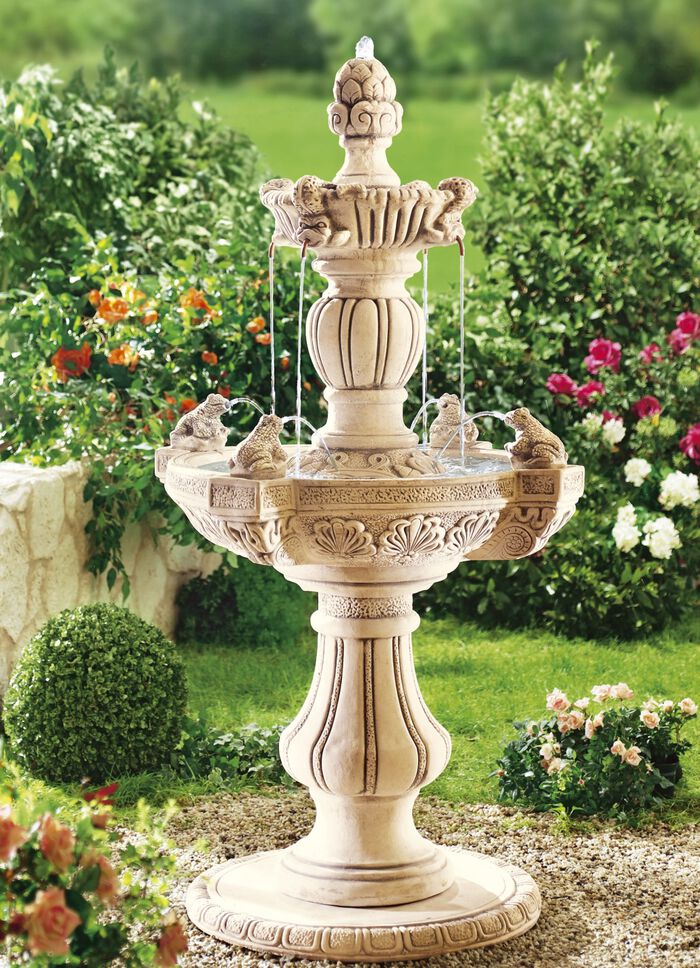 In Handarbeit gefertigter Brunnen aus Steinguss BEIGE