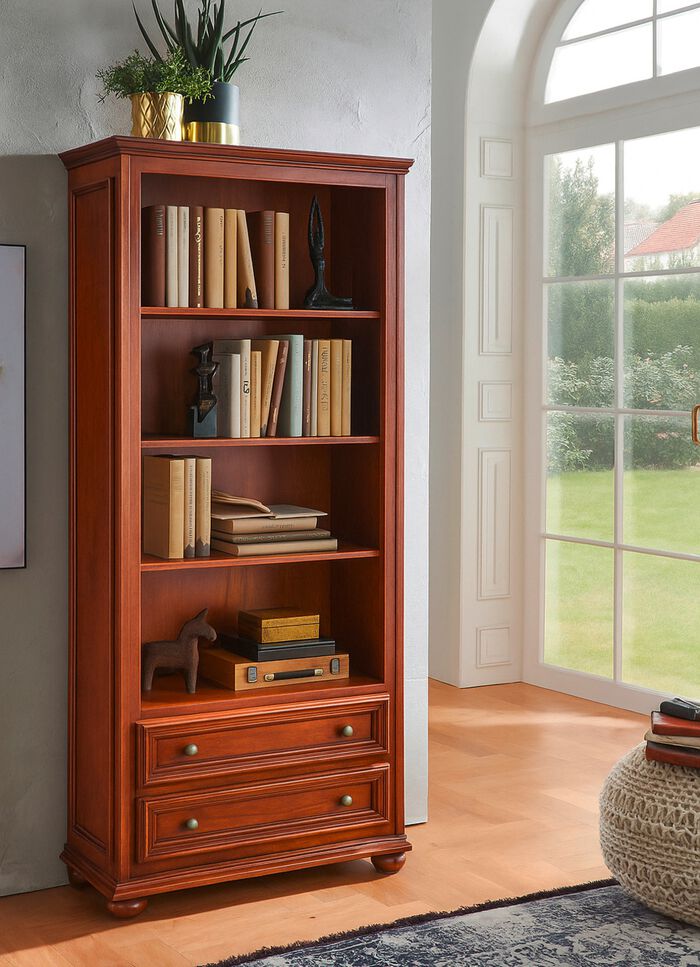 Teilmassiver B&uuml;cherschrank im Used-Look  KIRSCHBAUM