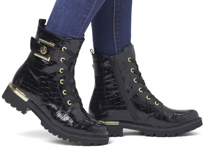 Remonte, stylische Damen-Stiefeletten, Winterschuhe, Weite G, mit herausnehmbarem Fußbett SCHWARZ-GOLD