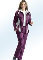 Freizeitanzug mit Druck und Kontrast-Verarbeitung AUBERGINE-HELLGRAU MELIERT