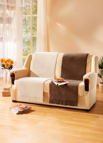 BORBO Wohndecke und Sesselschoner mit Fransenabschluss 