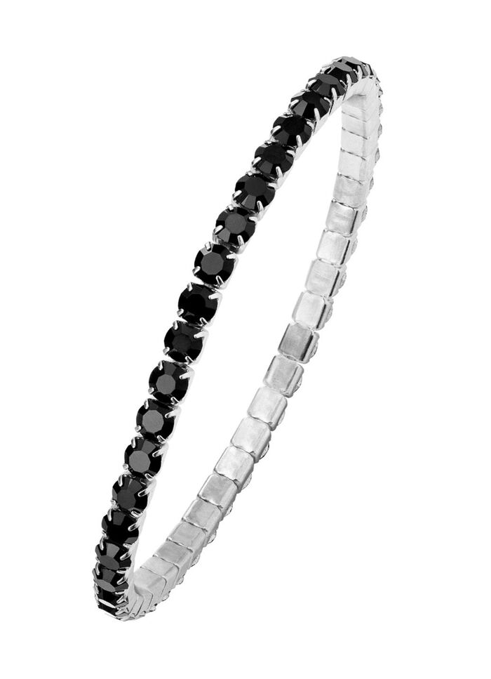 Elastisches Armband aus Edelstahl mit schwarzen Kristallen 