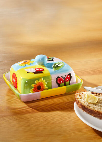 Farbenfrohe Butterdose aus Keramik, , large
