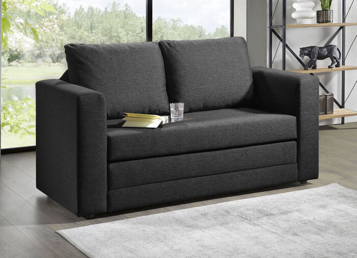 Schlafsofa mit 2 grossen, weichen Rückenkissen ANTHRAZIT