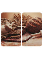 Herdabdeckplatten aus Glas, 2er-Set, Motiv Brot