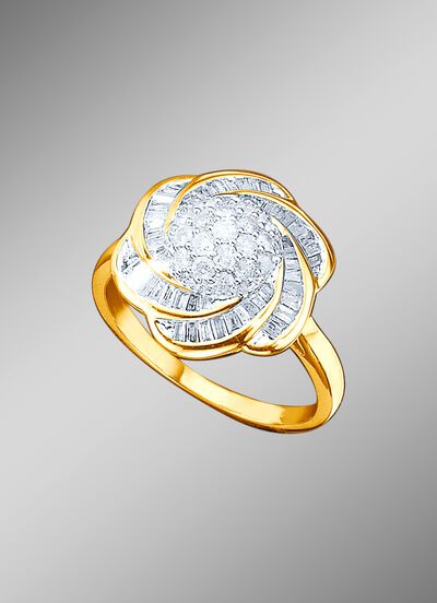 Damenring mit 19 Brillanten und 54 Baguette- Diamanten 