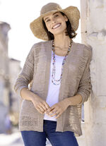 Strickjacke in feinem Netzstrick TAUPE
