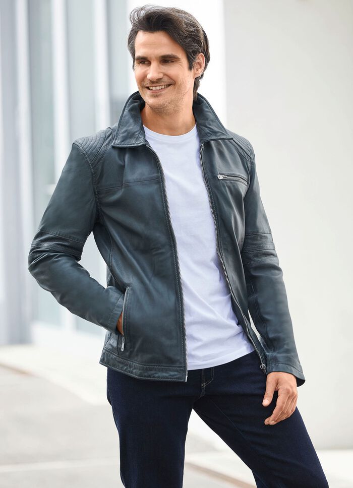 Lederkurzjacke mit Steh-Umlegekragen 