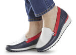 Waldläufer, klassische Damen-Slipper, Weite H, mit herausnehmbarem Fussbett BLAU-WEISS-ROT
