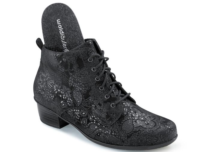 Waldl&auml;ufer Schn&uuml;r-Stiefelette mit floraler Pr&auml;gung 