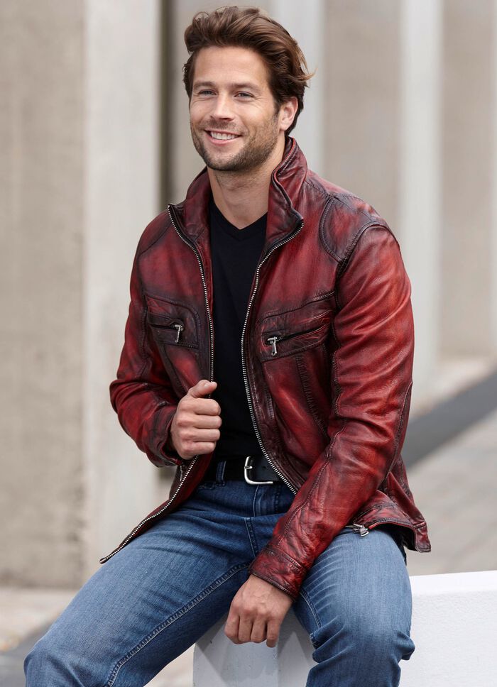 Lederkurzjacke mit Brusttaschen 