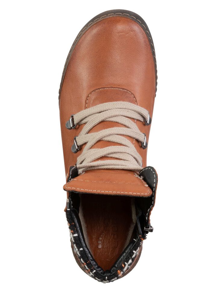 ELENA EDEN Schnür-Bootie mit gepolstertem Textil-Schaftrand COGNAC