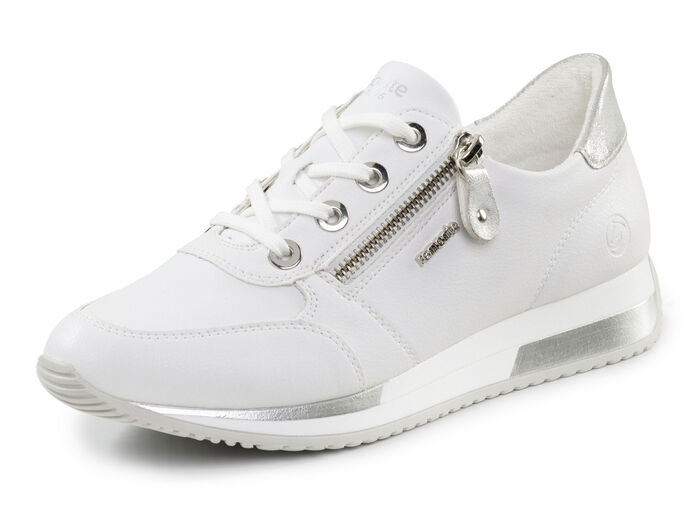 Remonte Schnür-Sneaker mit silberfarben schimmerndem Kontrast-Besatz WEISS