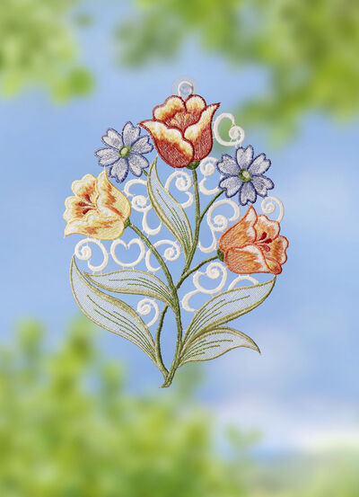 Fensterbild aus echter Plauener Spitze, , large